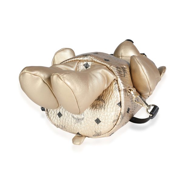 MCM Gold Visetos Calfskin Leather Zoo Bear Doll Backpack - Picture 5 of 7